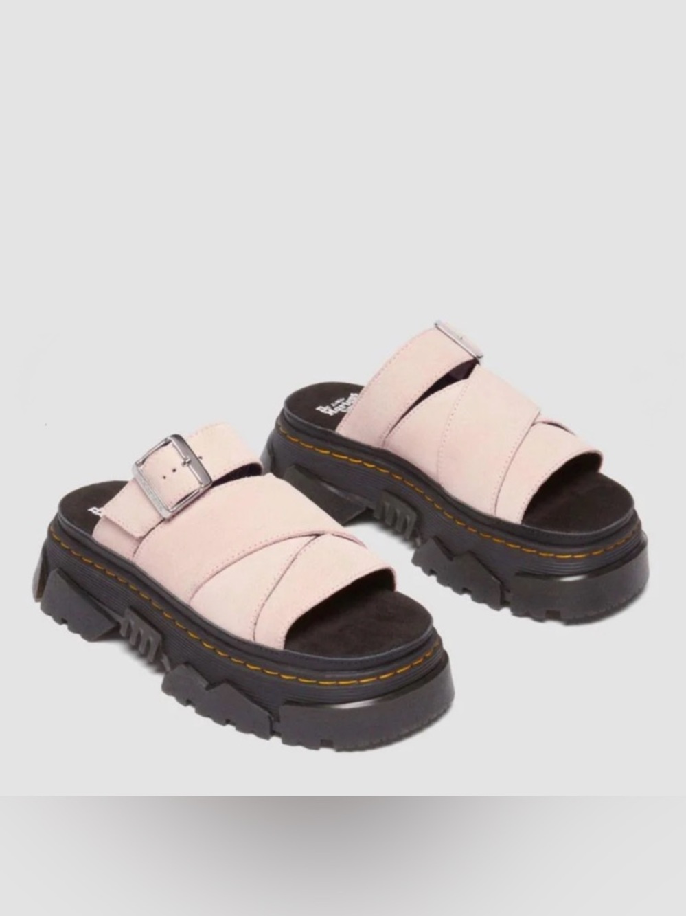 Dr. Martens Mattison Slide Pink Suede Lug Sole Buckle Sandals - Picture 3 of 8